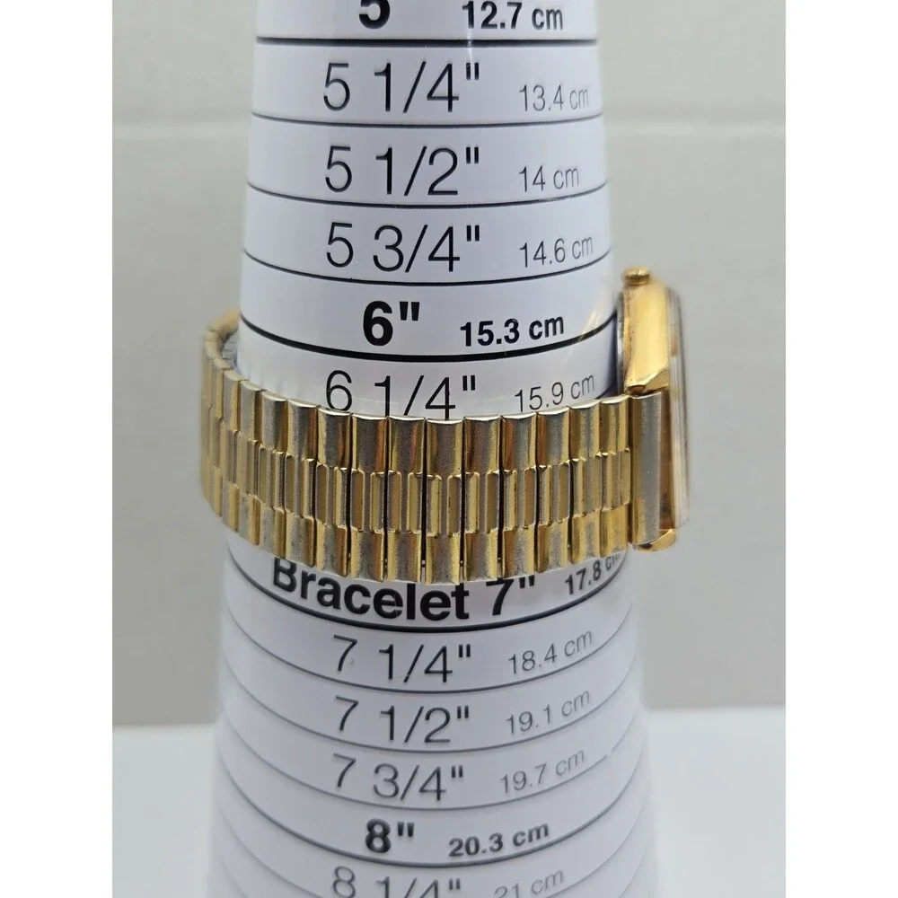 Vintage Pulsar Mens Gold Tone Day Date Luminous Quartz Stretch Watch New Battery